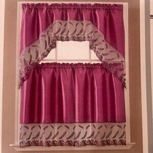3PC Sienna Leaf Embroidery Kitchen Curtain Set New